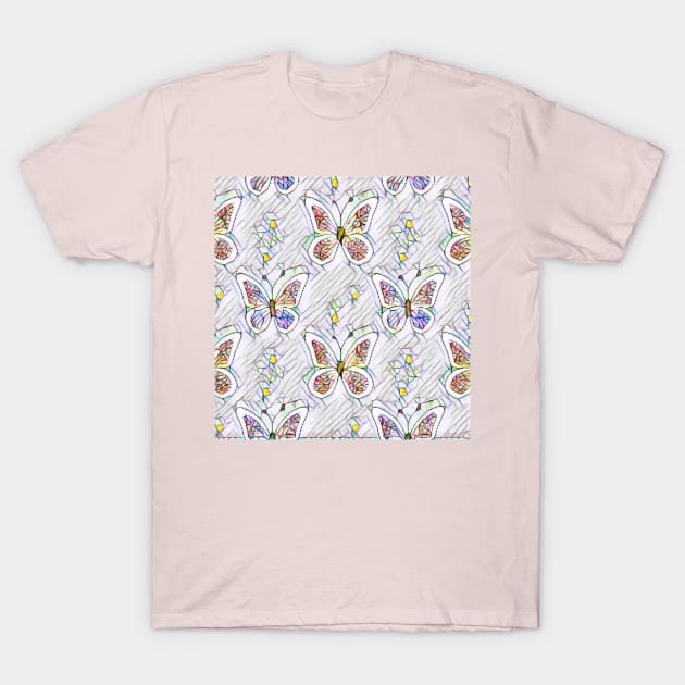 Iridescent Stained Glass Spring Butterfly (MD23SPR018b) T-Shirt by Maikell Designs